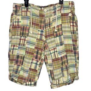 KIM ROGERS Bermuda Shorts Patchwork Plaid 100% Cotton Preppy Women 16 Multicolor